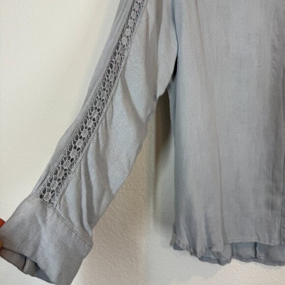 Vintage Havana Crochet Detail Tunic Button Up Top Blouse Shirt Blue Boho Medium - Picture 8 of 14